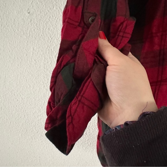 CJ BANKS Red Green Plaid Button Up Shirt Plus Size 1X Flannel Tartan Cozy Soft - Picture 4 of 9